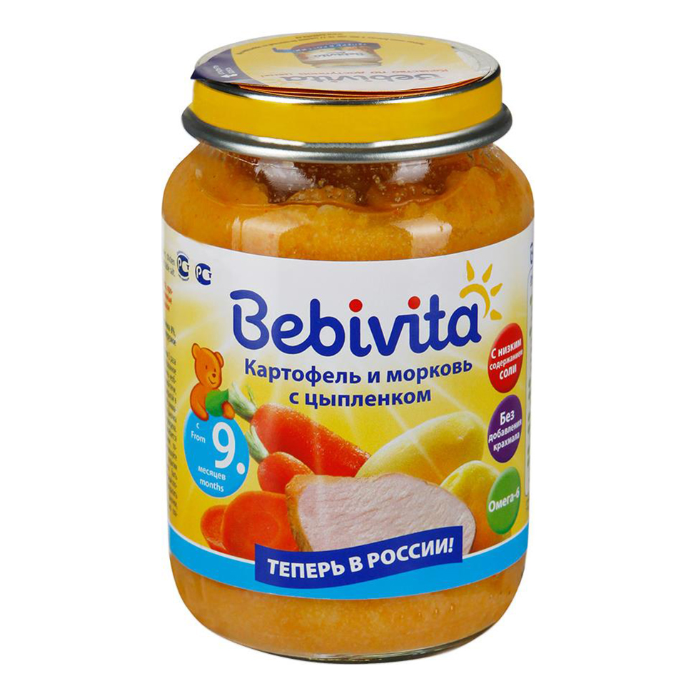 Пюре Bebivita картофель и морковь с цыпленком с 9 месяцев 190 г 153₽