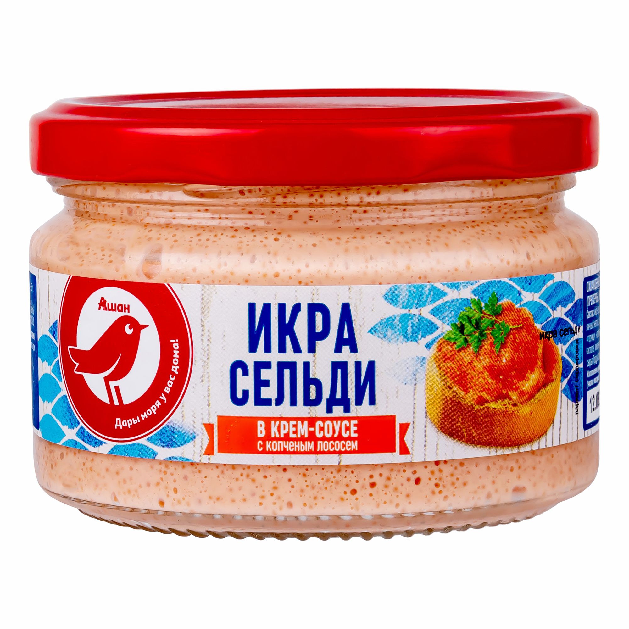 

Икра рыбная АШАН Красная птица с кусочками копченого лосося, 180 г