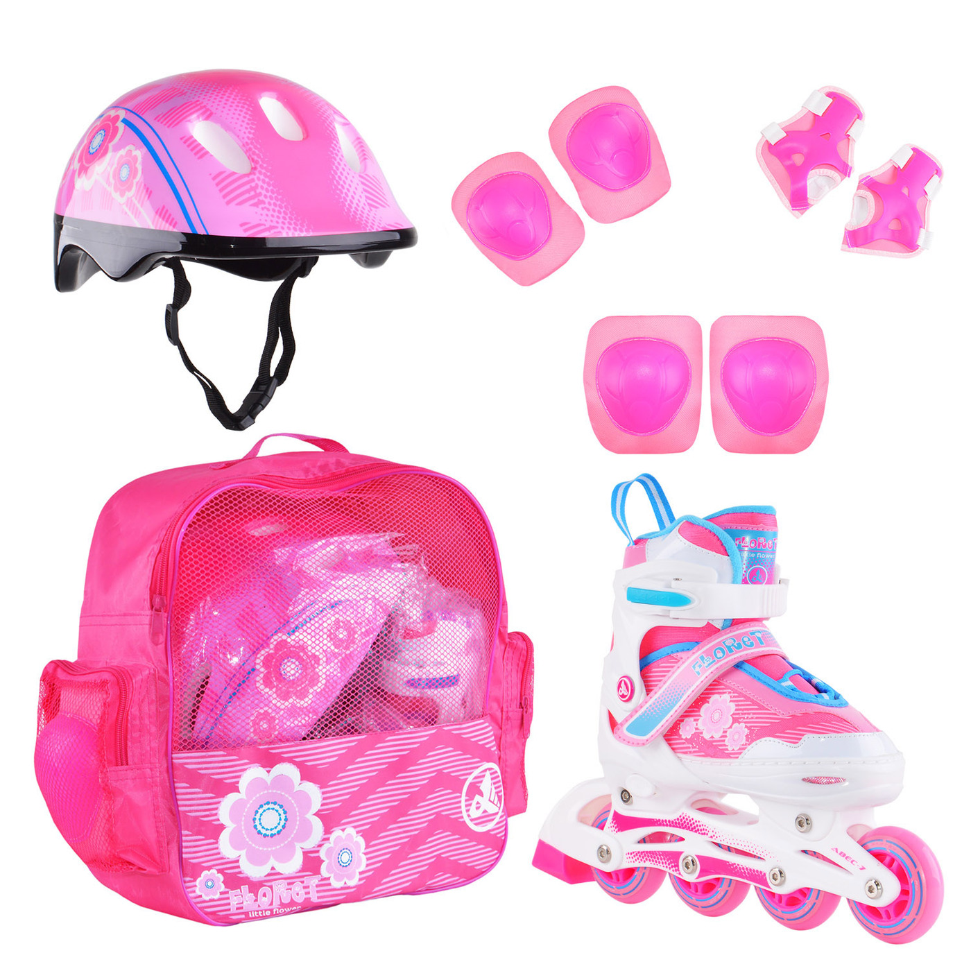 фото Раздвижные роликовые коньки alpha caprice floret wh/pink/bl, шлем, защита, сумка m: 35-38