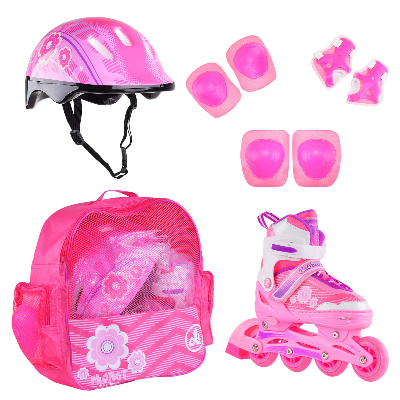 Раздвижные роликовые коньки Alpha Caprice FLORET Wh/Pink/Viol шлем, защита, сумка M:35-38 раздвижные роликовые коньки alpha caprice x team pink m