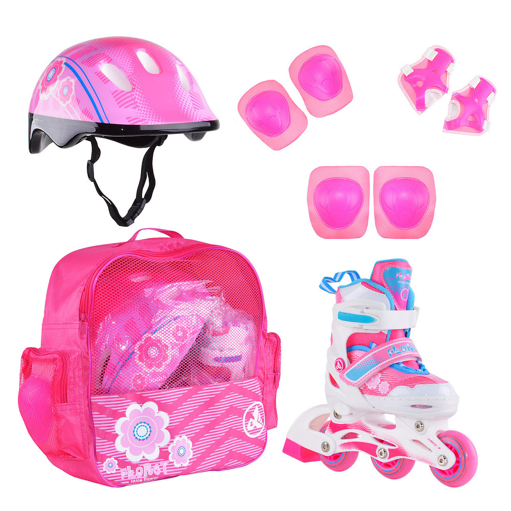 Раздвижные роликовые коньки Alpha Caprice FLORET Wh/Pink/Bl, шлем, защита, сумка XS:27-30 раздвижные роликовые коньки alpha caprice bell pink