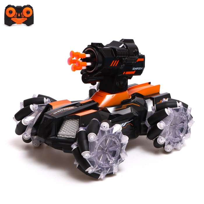 Танк радиоуправляемый Stunt, 4WD полный привод, стреляет ракетами, цвет чёрно-оранжевый электромобиль экскаватор ручной привод ковша свет и звук оранжевый