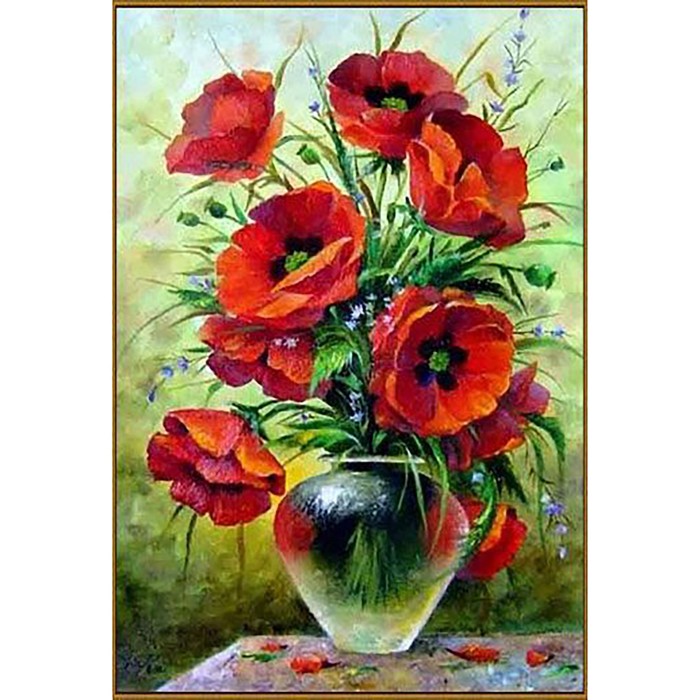 

Алмазная мозаика «Маковый букет» 19 × 29 см, 31 цв. + наклейка
