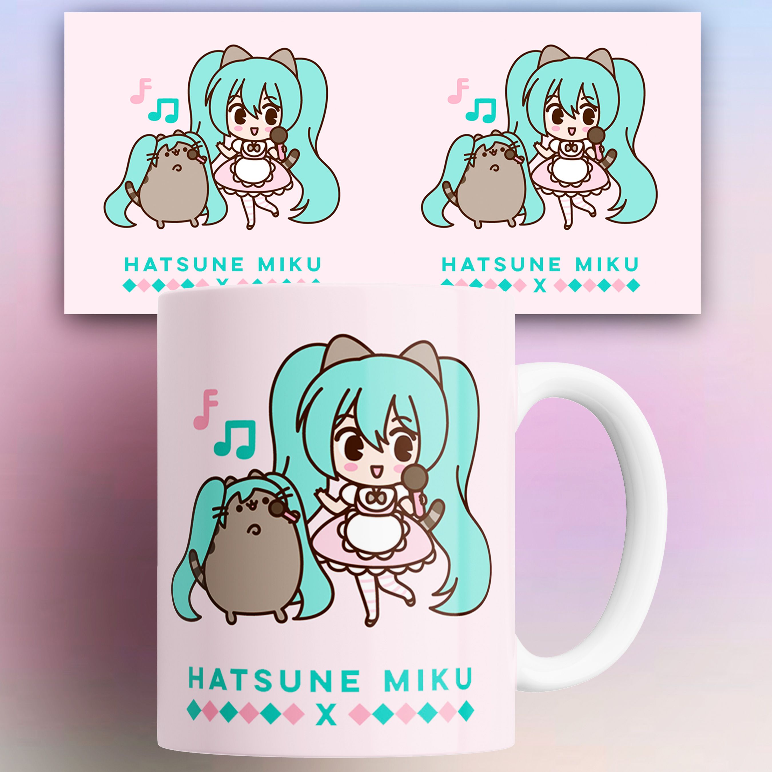 

Кружка с принтом Кот Пушин Pusheen Hatsune Miku, Кружка Кот Пушин Pusheen Hatsune Miku 330 мл