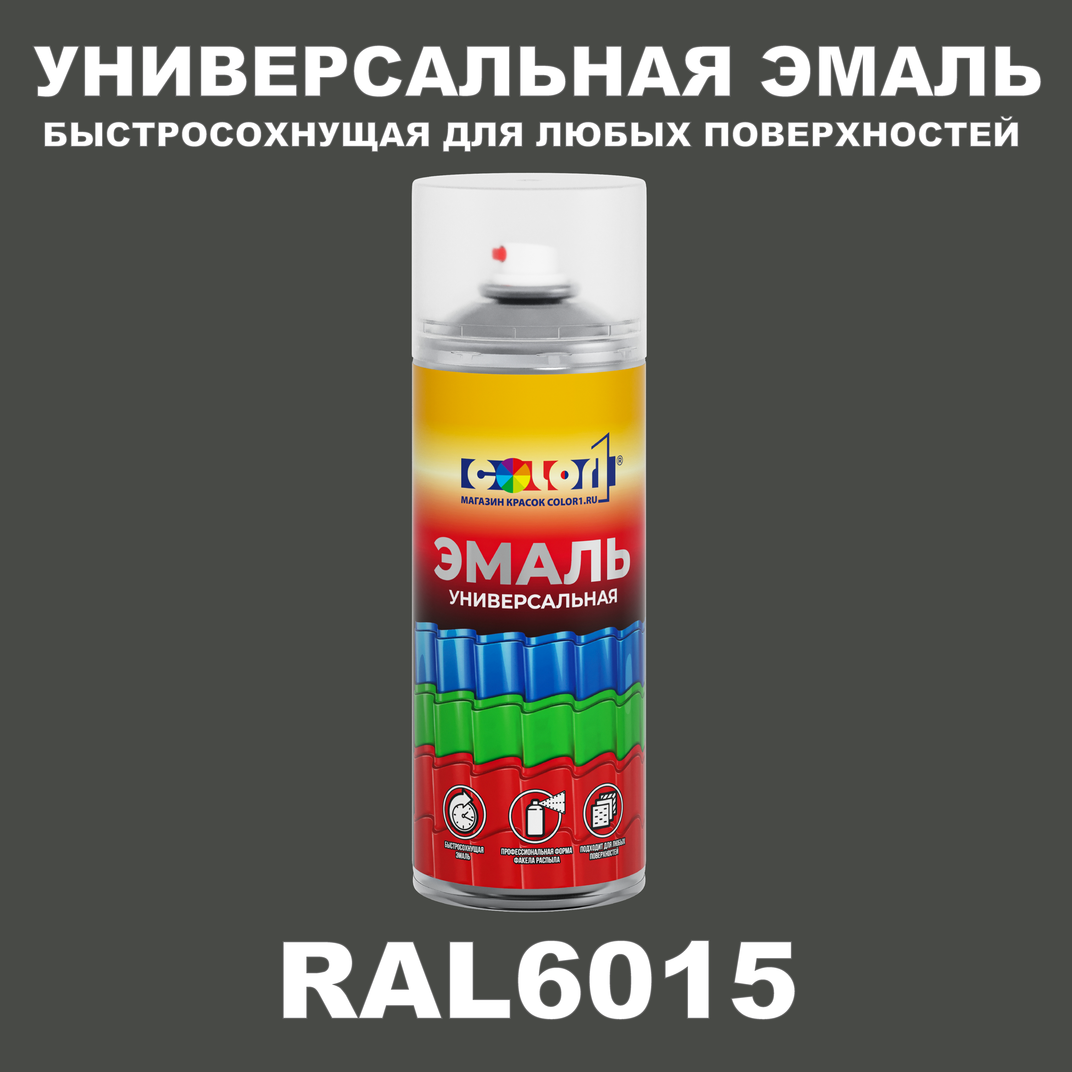 фото Универсальная аэрозольная эмаль color1, глянцевая, чёрно-оливковый ral 6015