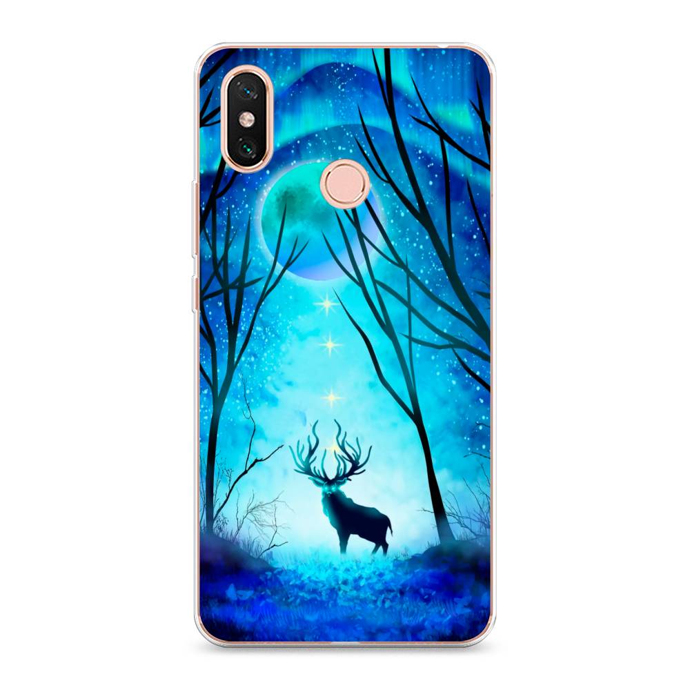 

Чехол на Xiaomi Mi Max 3 "Олень северное сияние", Синий;черный;голубой, 34350-1