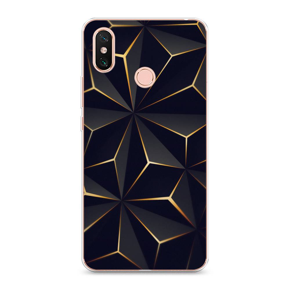 

Чехол на Xiaomi Mi Max 3 "Черные полигоны", Золотистый;черный, 34350-3