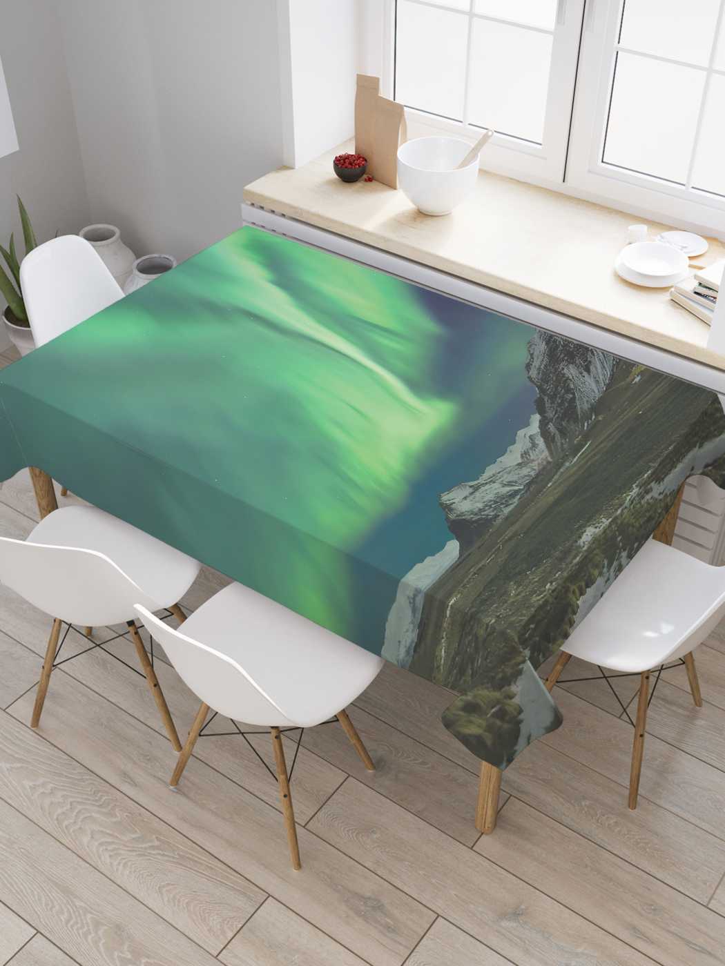 

Скатерть прямоугольная JoyArty "Северное сияние над заснеженными вершинами", 180x145см, Бежевый, Северное сияние над заснеженными вершинами