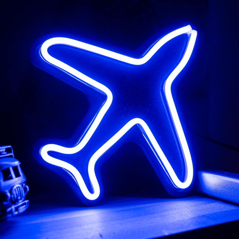 фото Неоновый светильник самолётик, 23х23 см elmarto