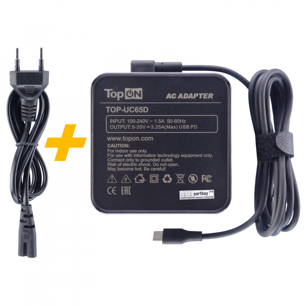 

Блок питания для Lenovo IdeaPad 730S 20V 3.25A USB Type-C 65W TopON, Черный