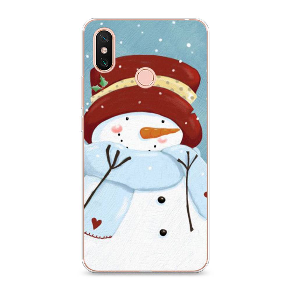 

Чехол на Xiaomi Mi Max 3 "Застенчивый снеговик", Голубой;белый;красный, 34350-5