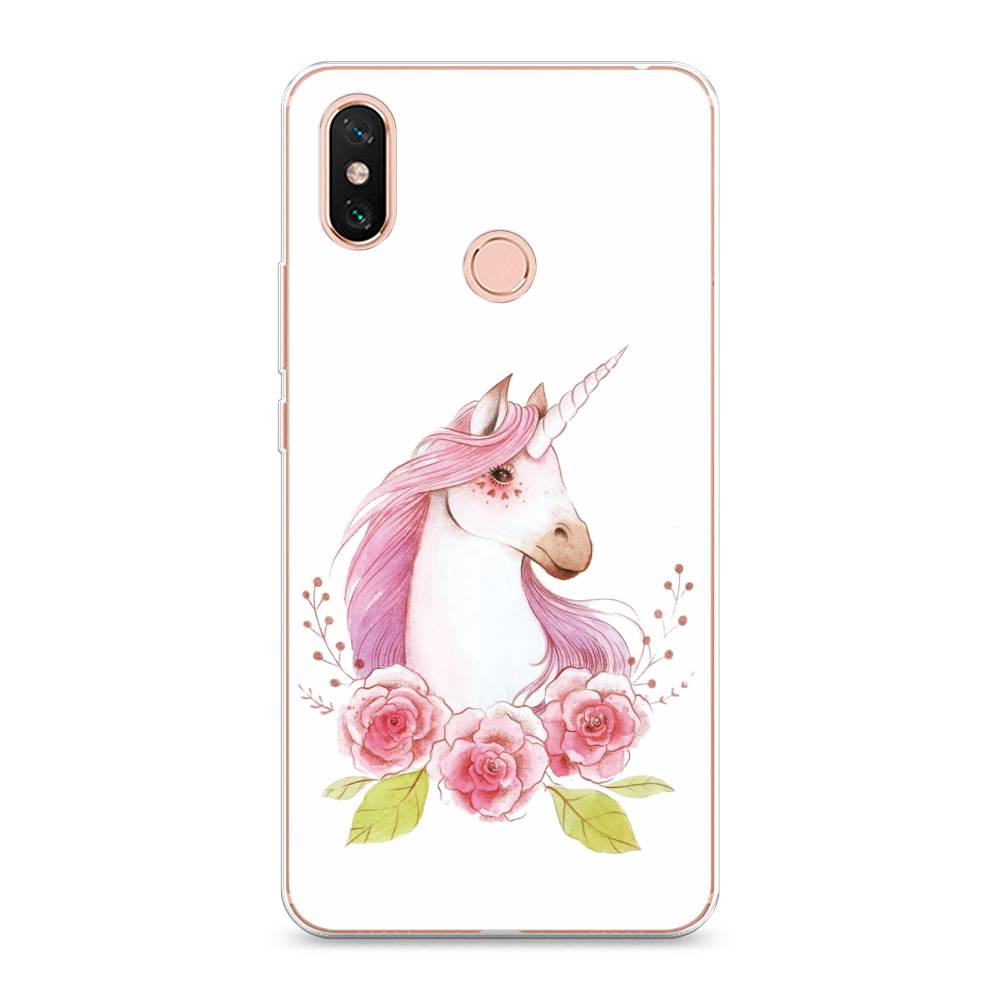 

Чехол на Xiaomi Mi Max 3 "Единорог цветы", Белый;розовый;серый, 34350-1