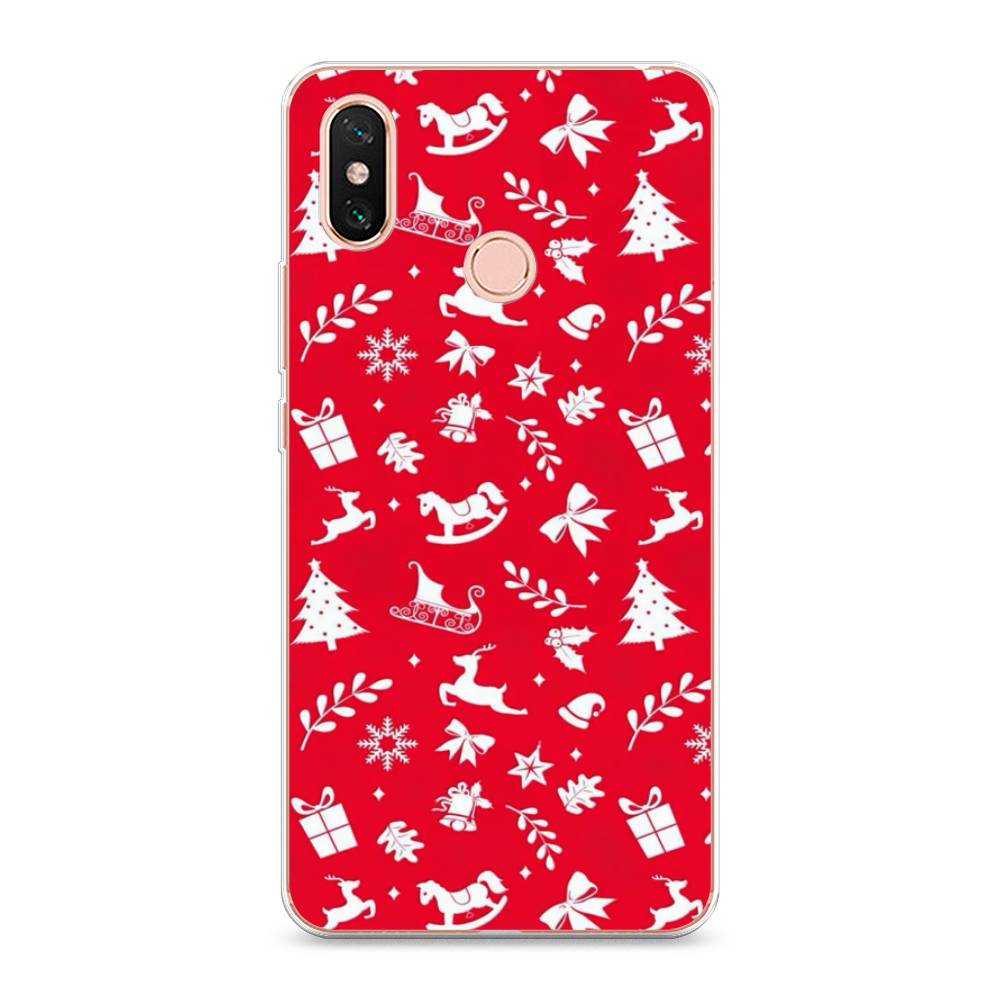 

Чехол на Xiaomi Mi Max 3 "Красный новогодний фон", Красный;белый, 34350-5