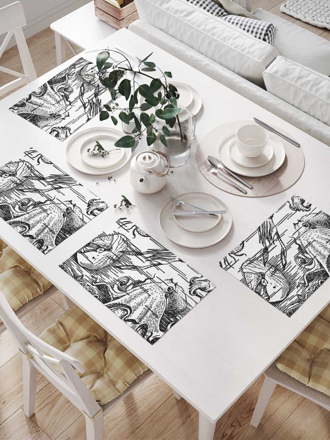 

Сервировочные салфетки JoyArty "Разнообразие кальмаров" (32х46 см, 4 шт.), Красный