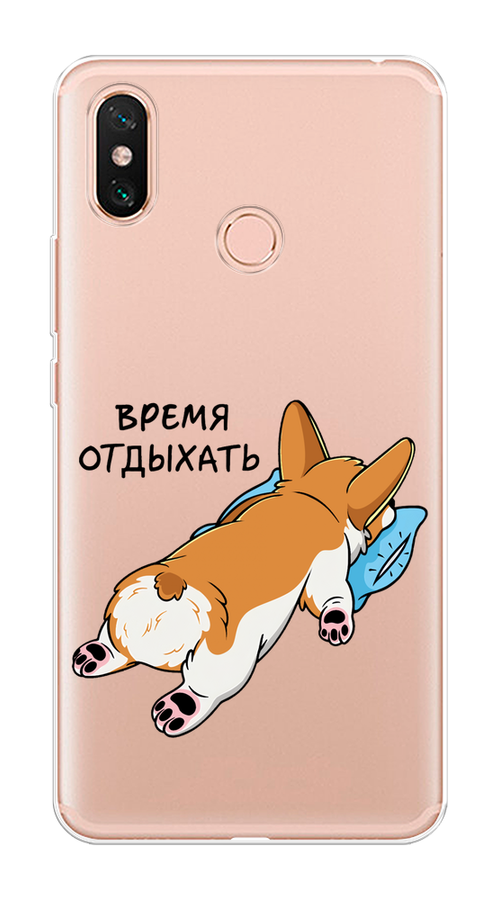 

Чехол на Xiaomi Mi Max 3 "Корги отдыхает", Черный;коричневый;голубой, 34350-1
