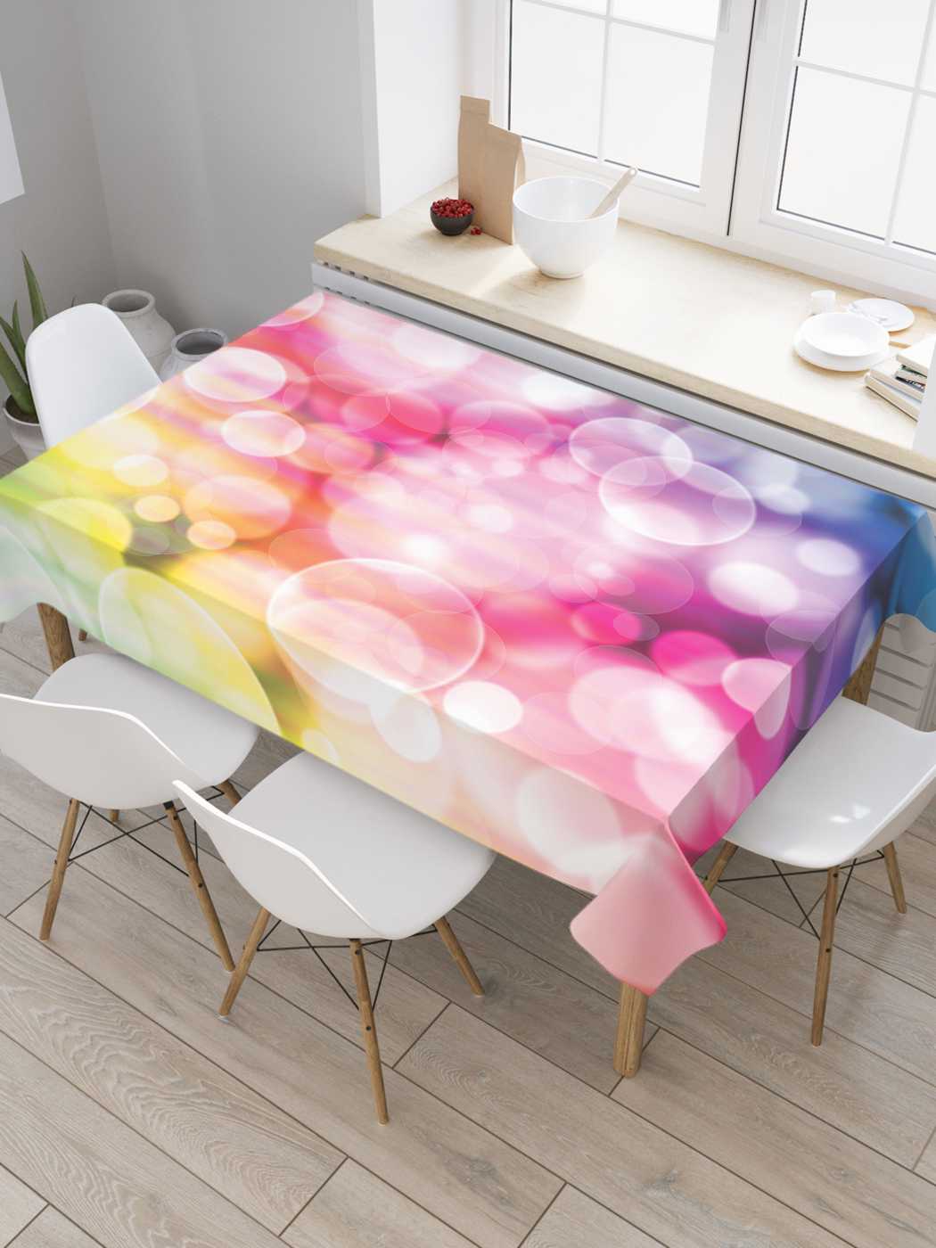 

Скатерть прямоугольная JoyArty "Радужные шарики" из сатена, 180x145 см, Желтый, Радужные шарики