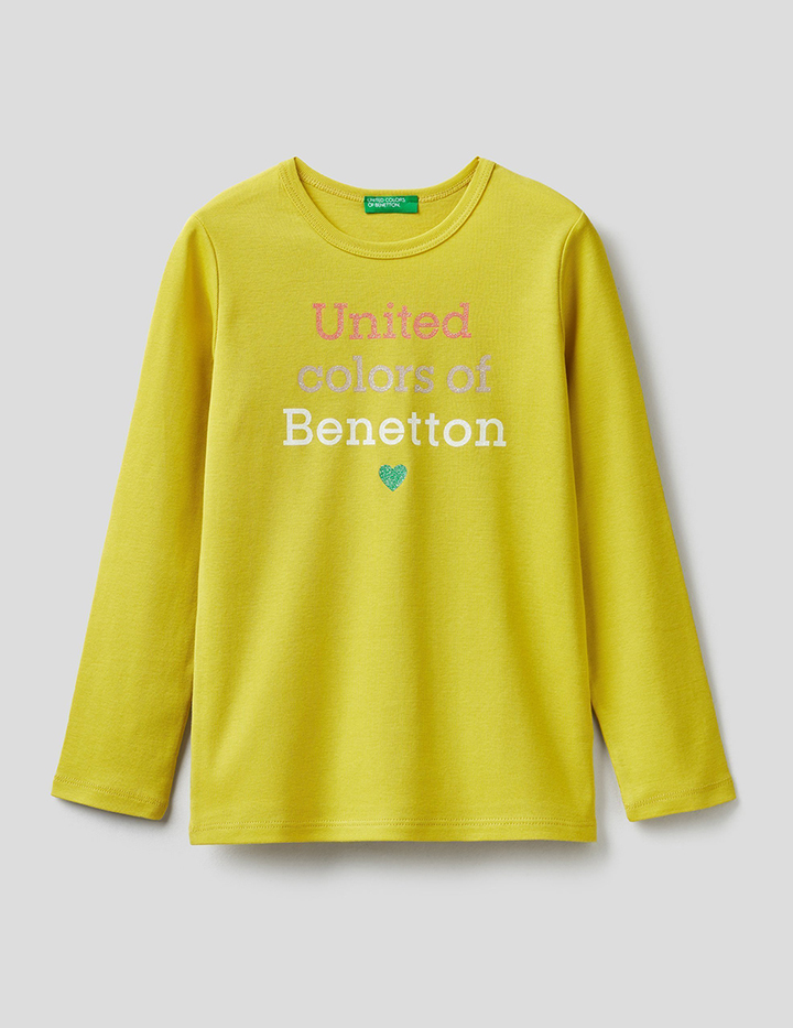 фото Футболка для девочек benetton цв. желтый р.140 united colors of benetton