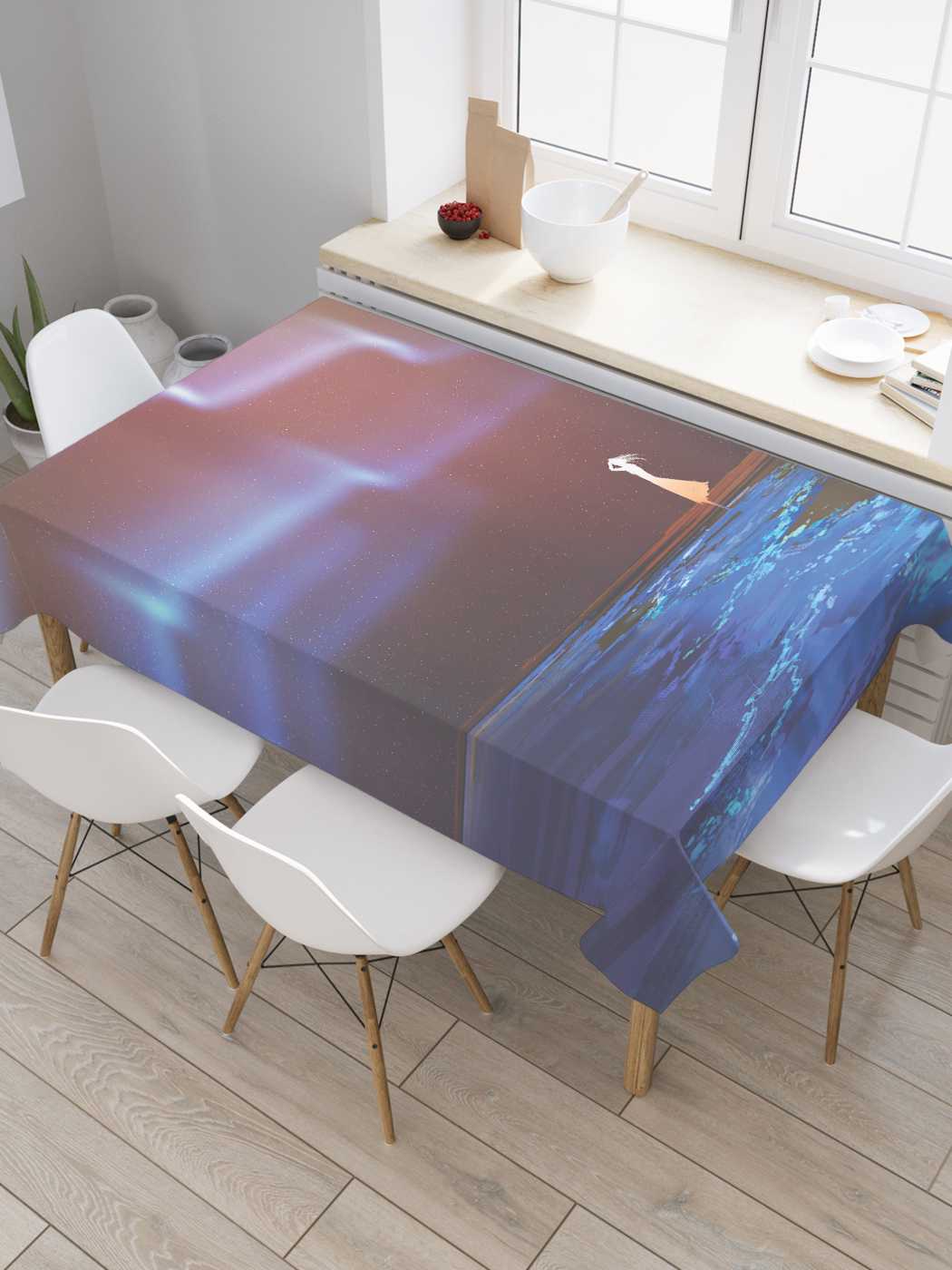 

Скатерть прямоугольная JoyArty "На краю света" из сатена, 180x145 см, Голубой, На краю света