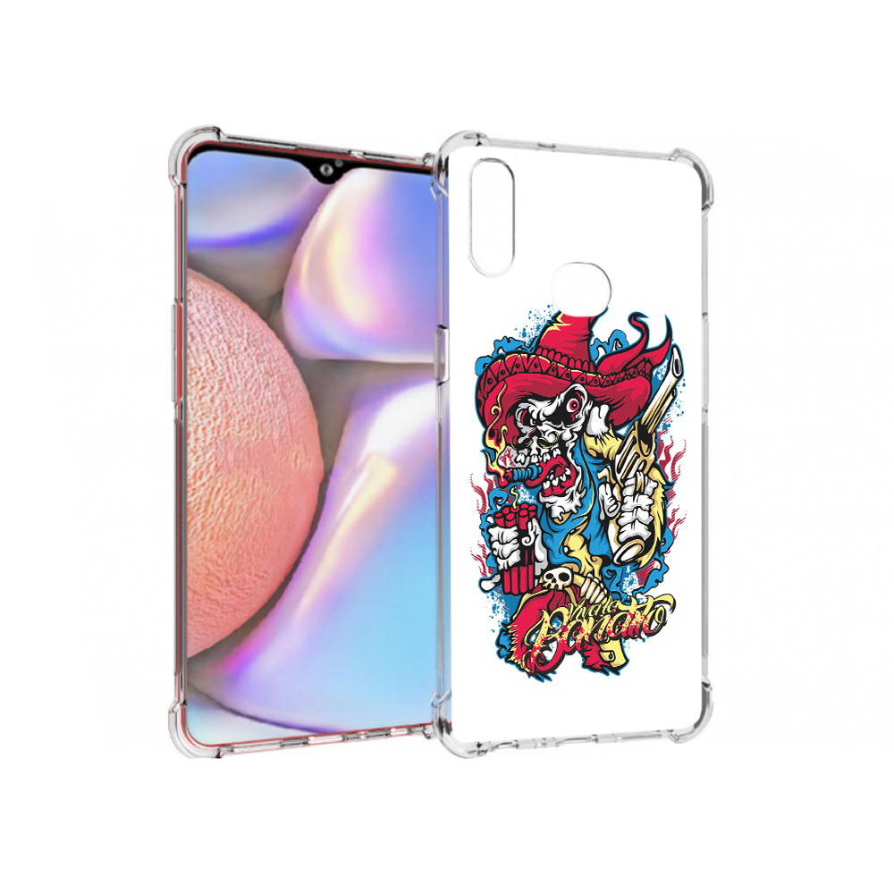 

Чехол MyPads Tocco для Samsung Galaxy A10s нарисованный скелет с писталетом, Прозрачный, Tocco