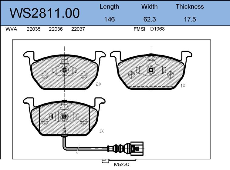 

Тормозные колодки JEENICE передние дисковые ws281100