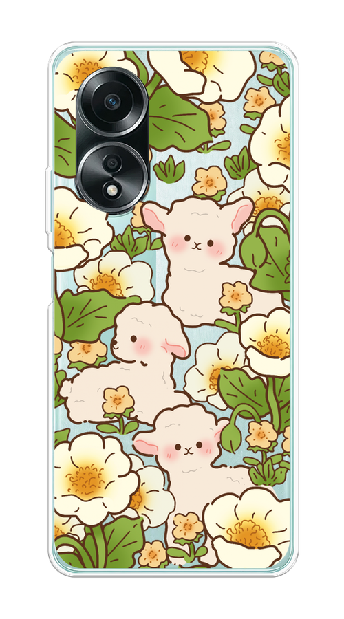 

Чехол на Oppo A58 4G "Овечки в цветах", Зеленый;бежевый, 2514950-1