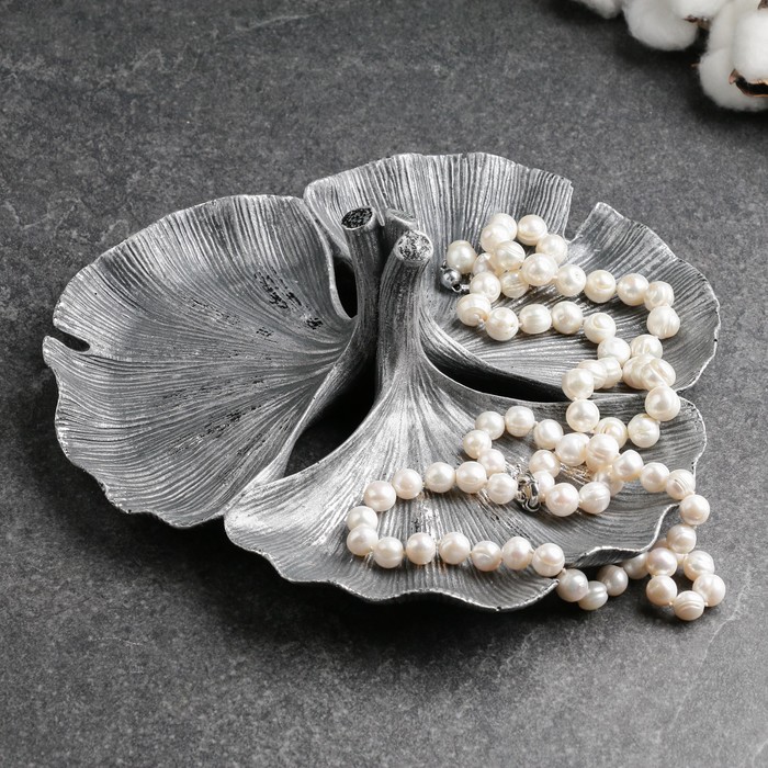 Подставка для мелочей Хорошие сувениры 'Листья Гинкго' сталь с посеребрением, 24х9см