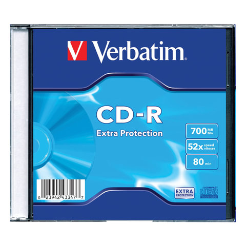 Диск CD-R VERBATIM DL, 700 Mb, 52х, Slim Case (арт. 510076)