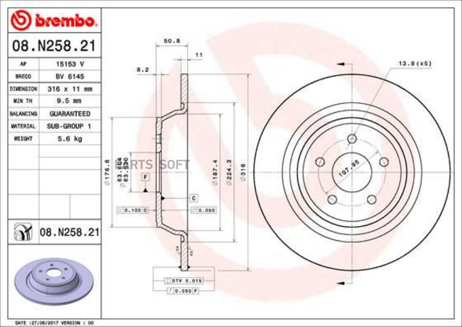 

Диск Тормозной Fоrd Кugа Ii (Dм2) 05/12 Задн. 08.N258.21 BREMBO 08n25821