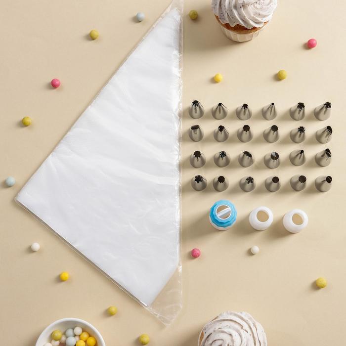 

Набор кондитерский, 28 предметов: 3 адаптера, 24 насадки, набор кондитерских мешков 50 шт