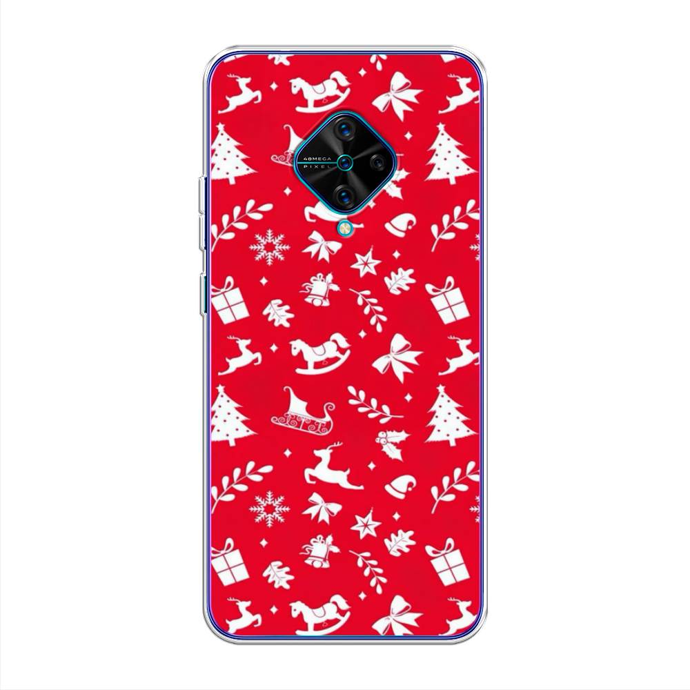 

Чехол для Vivo V17/Y9s "Красный новогодний фон", Красный;белый, 261550-5