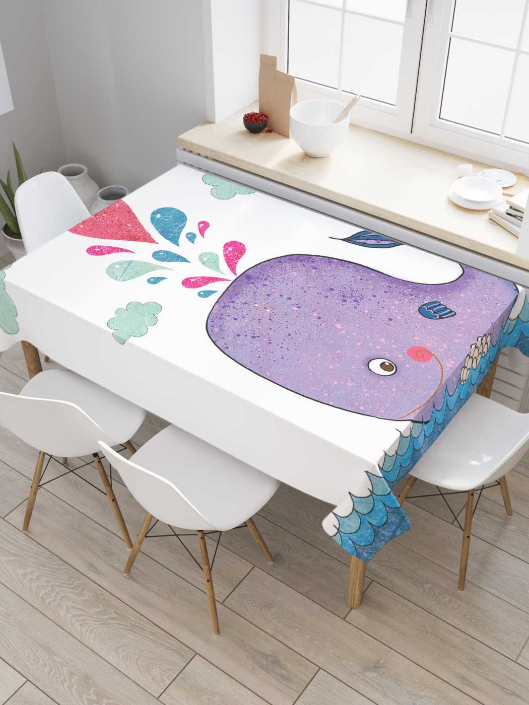 

Скатерть прямоугольная JoyArty "Влюбленный кит" из сатена, 180x145 см, Фиолетовый, Влюбленный кит