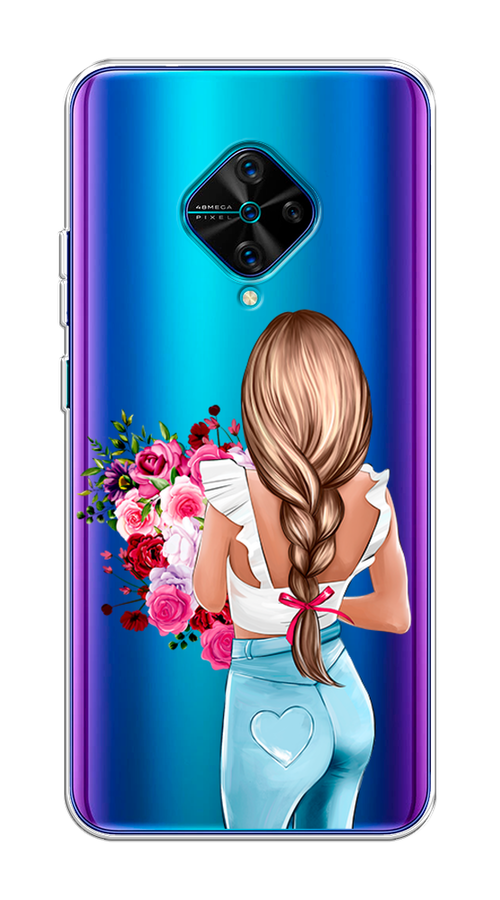 

Чехол на Vivo V17/Y9s "Девушка с цветами", Коричневый;розовый;голубой, 261550-6