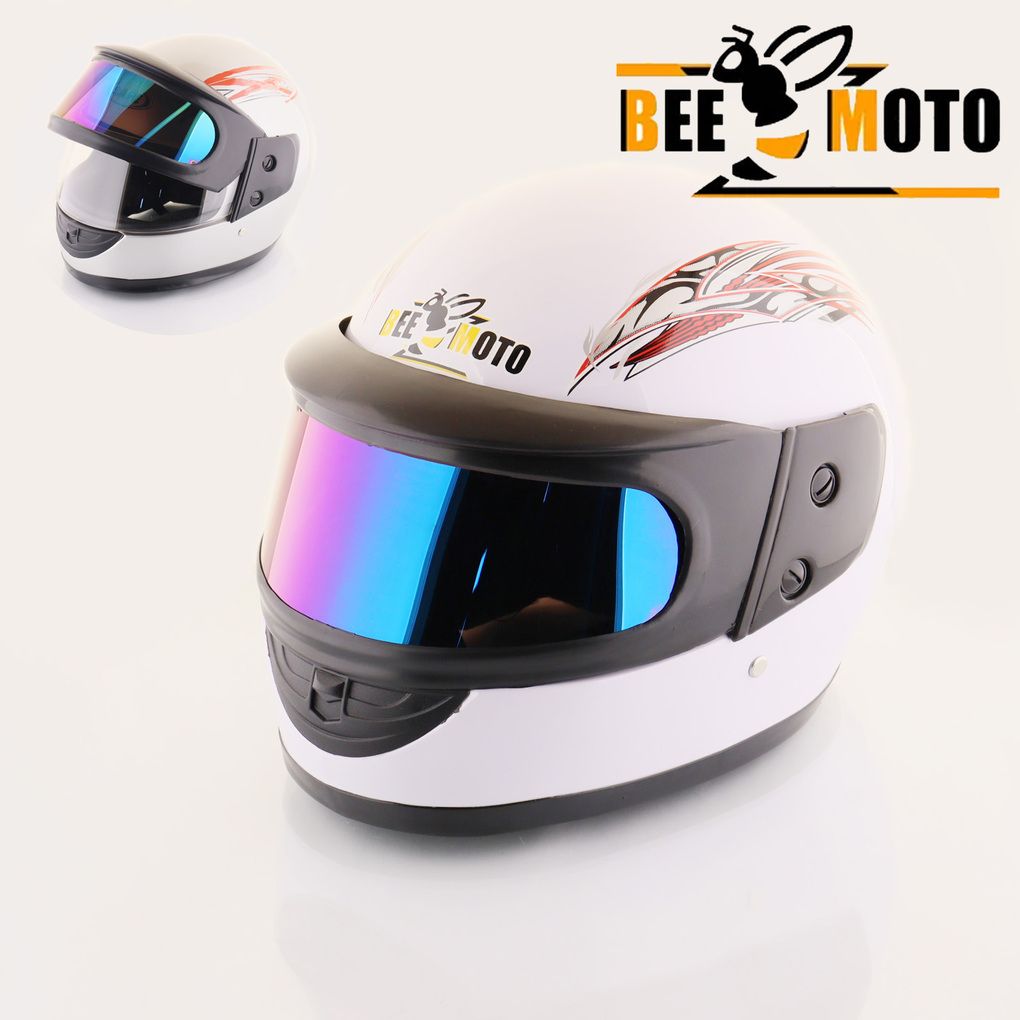 

Мотошлем интеграл (size;-, белый, с узором, двойной визор) T-03 "BEEZMOTO