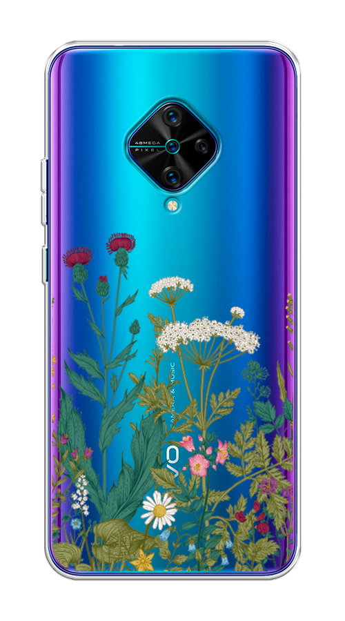 

Чехол на Vivo V17/Y9s "Дикие полевые цветы", Зеленый;розовый;белый, 261550-2