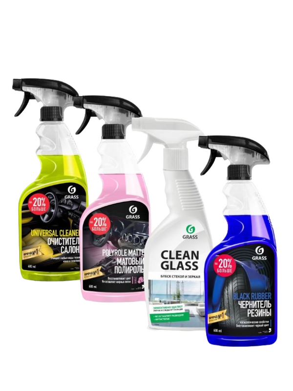 Набор автохимии GRASS для ухода за салоном: очиститель салона, матовый полироль, чернитель