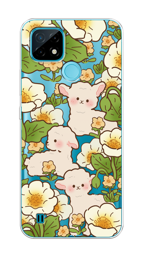 

Чехол на Oppo Realme C21 "Овечки в цветах", Зеленый;бежевый, 254950-1