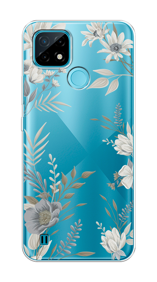 

Чехол на Oppo Realme C21 "Цветы сепия", Серый;прозрачный;зеленый;белый, 254950-1
