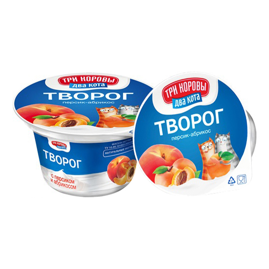 

Творог Три коровы два кота персик-абрикос с 3 лет 4,2% БЗМЖ 125 г