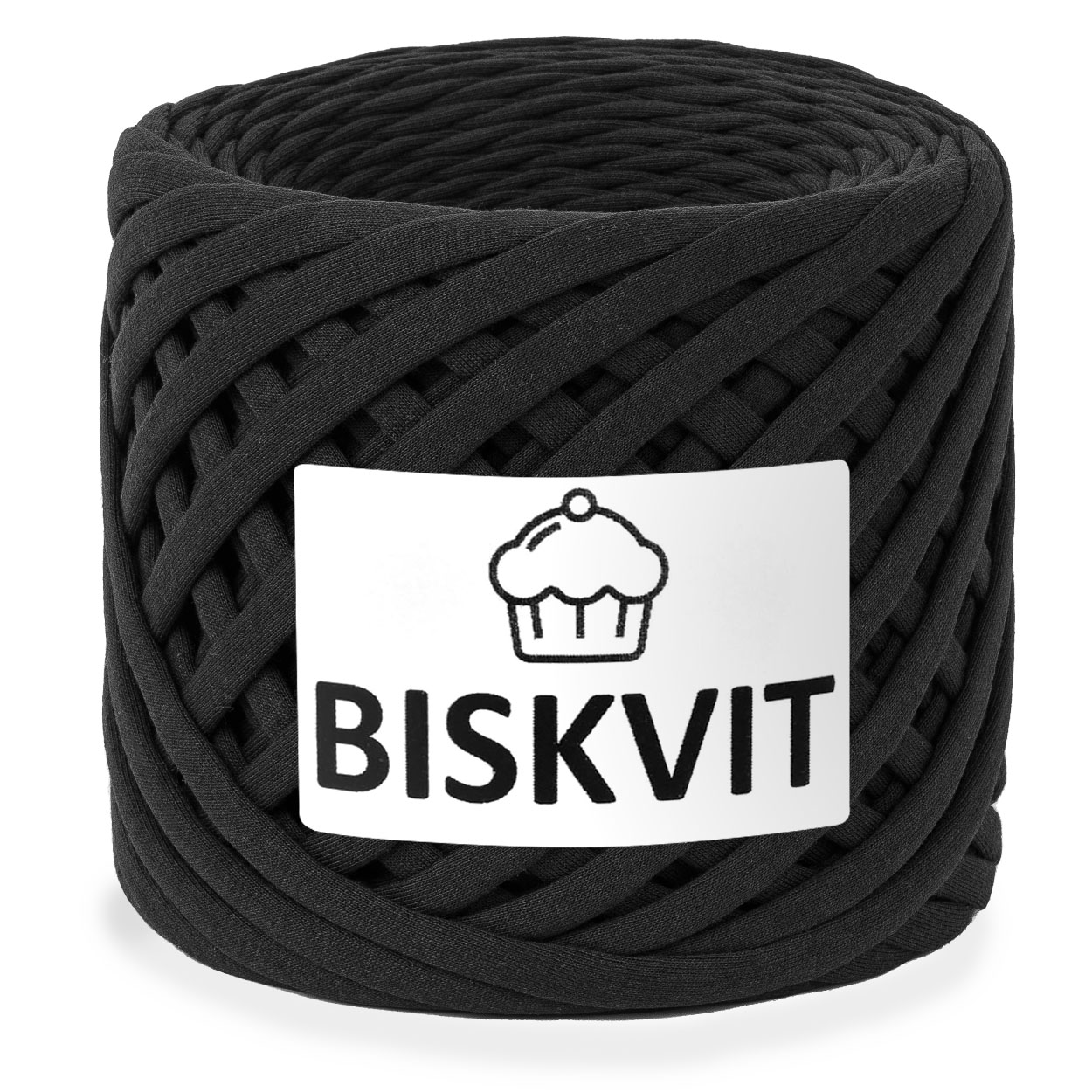 

Трикотажная пряжа для вязания BISKVIT Блэк, 100% хлопок, 7-9мм, 100м, Черный, BISKVIT