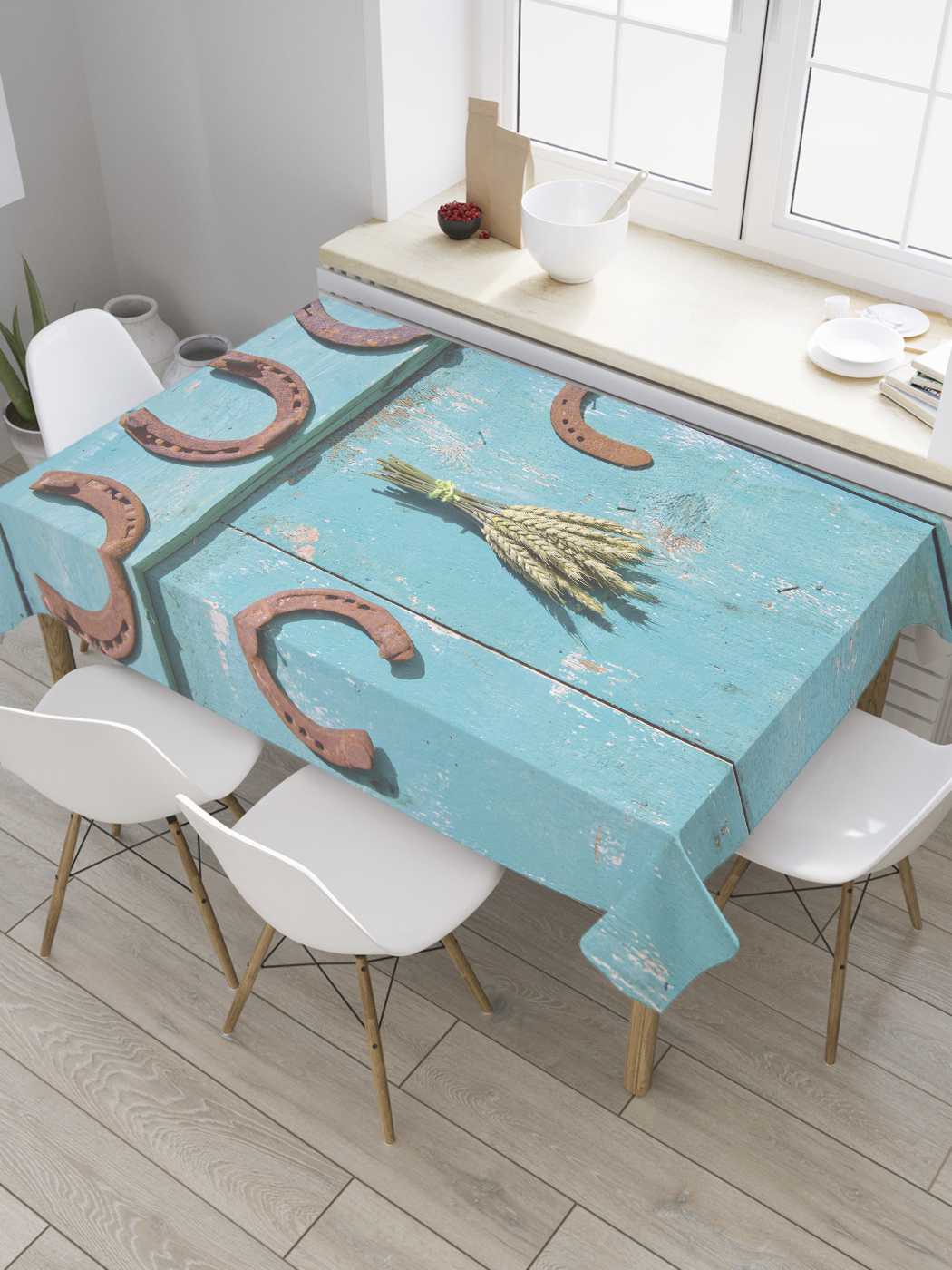 

Скатерть прямоугольная JoyArty "Висящие подковы" из сатена, 120x145 см, Висящие подковы