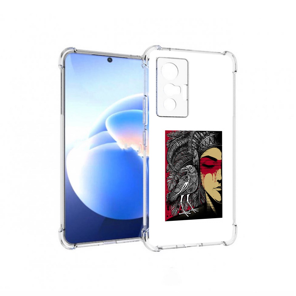 

Чехол MyPads Tocco для Vivo X70 девушка с вороном в абстракции, Прозрачный, Tocco