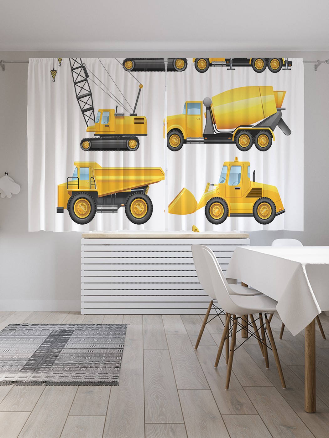 фото Классические шторы joyarty "строительные автомобили", oxford delux, 2 полотна 145x180 см