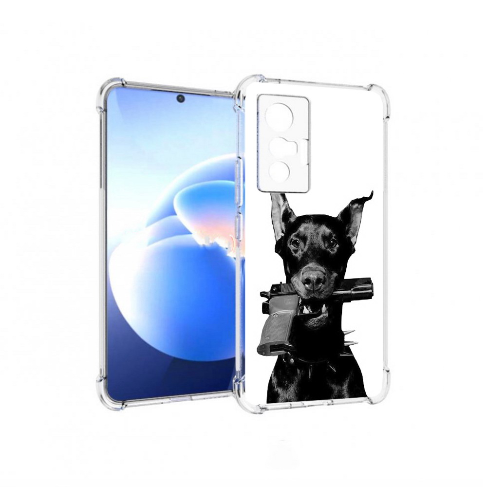 

Чехол MyPads Tocco для Vivo X70 доберман с пистолетом, Прозрачный, Tocco
