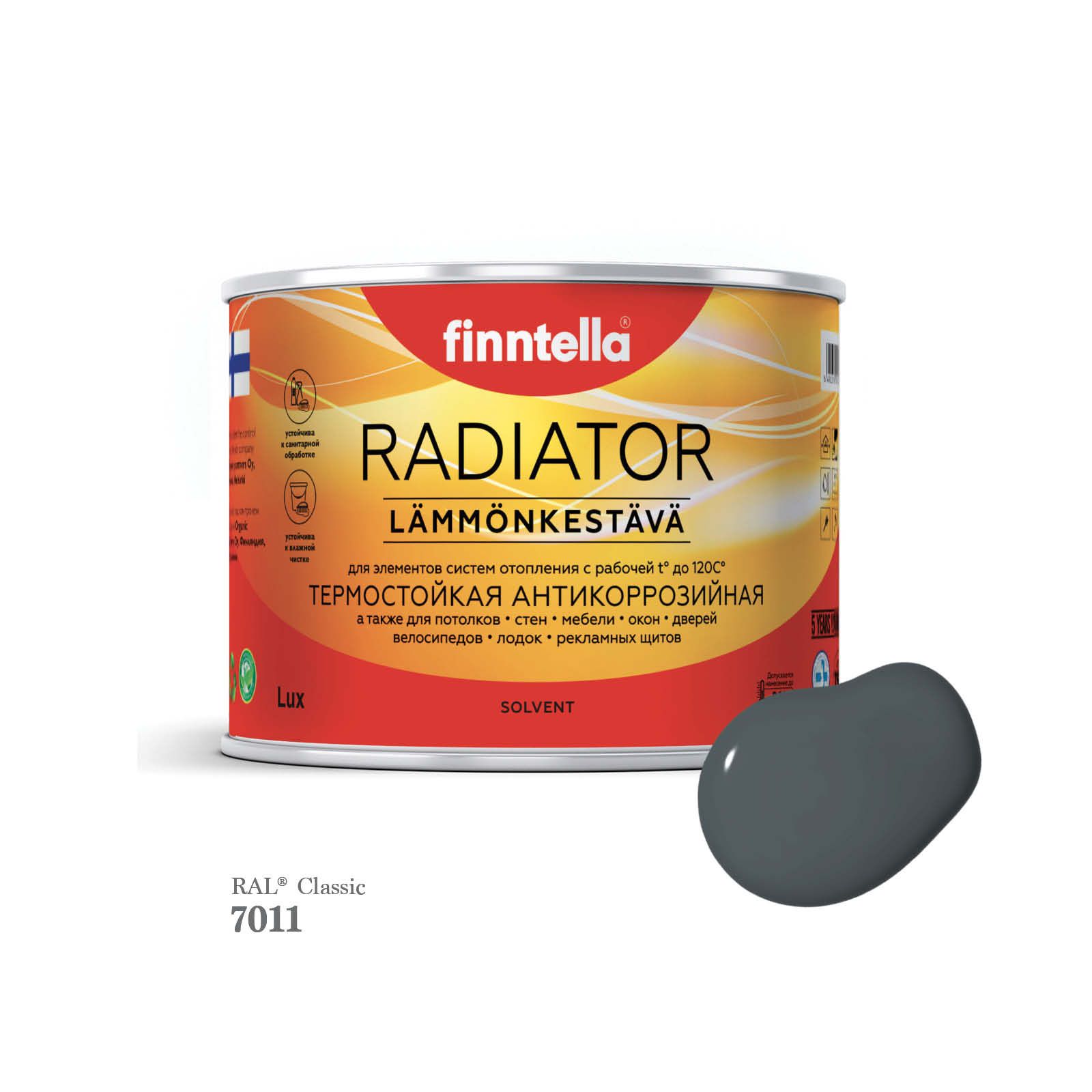 

Краска для радиаторов быстросохнущая финская эмаль FINNTELLA RADIATOR, цвет RAL7011 , 0,45, Серый, RADIATOR RAL