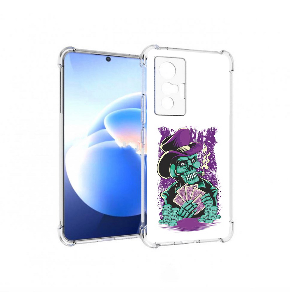 

Чехол MyPads Tocco для Vivo X70 зеленый череп с картами, Прозрачный, Tocco