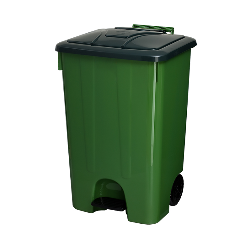фото Контейнер для мусора 85 л telkar зелёный с педалью и колёсами
