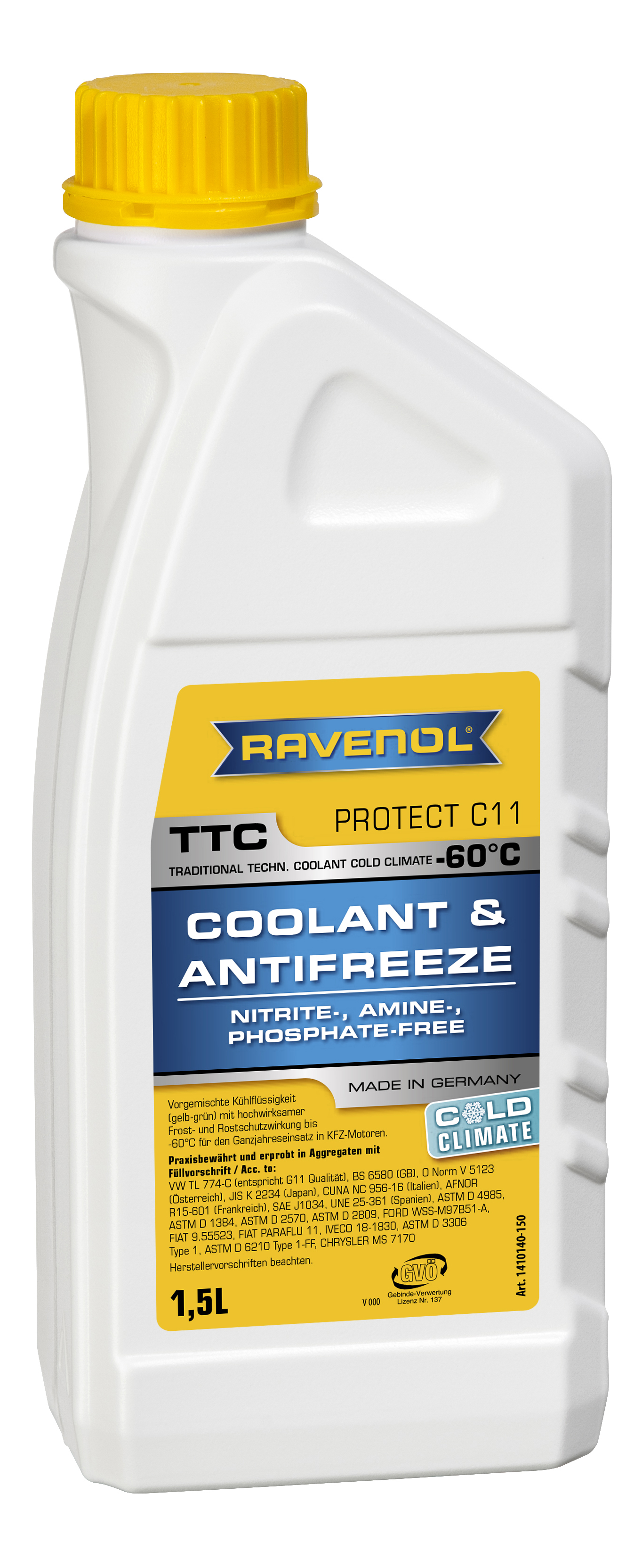 фото Антифриз ravenol ttc cold climate g12 желто-зеленый готовый 1.5л