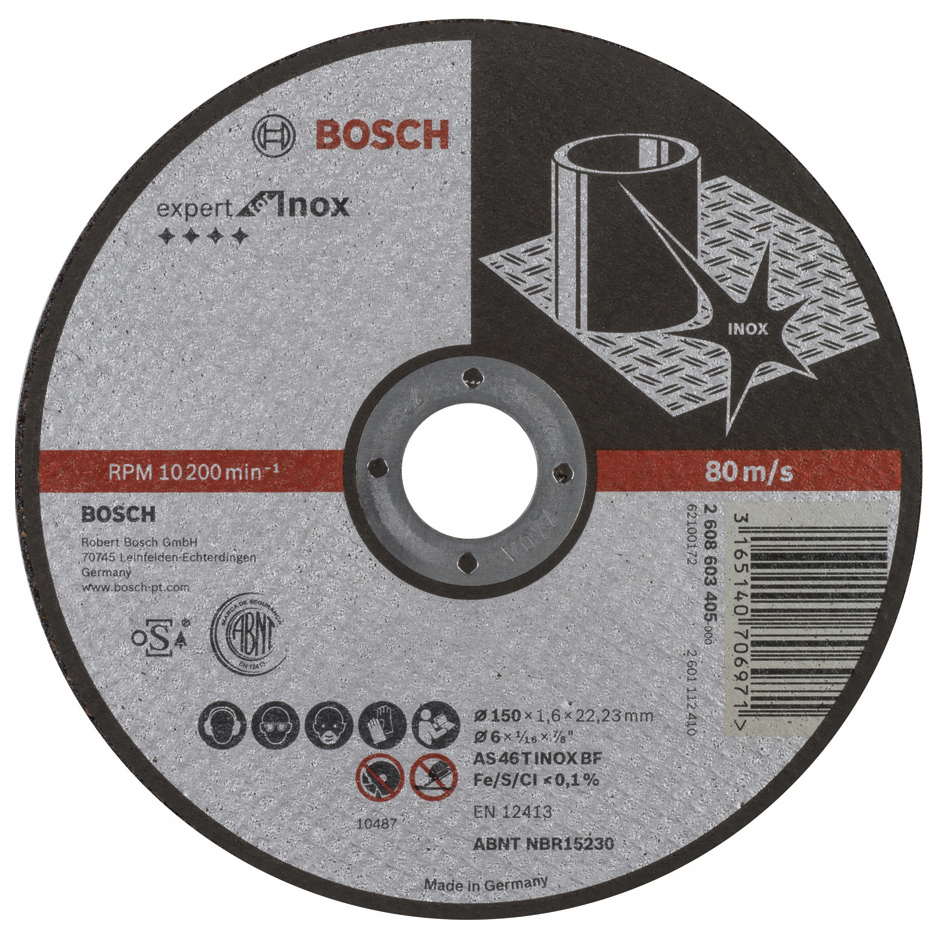 Диск отрезной абразивный Bosch INOX 150x1,6 мм , прям 2608603405 диск отрезной абразивный bosch standard по мет 115х1 6 прям 2608603163