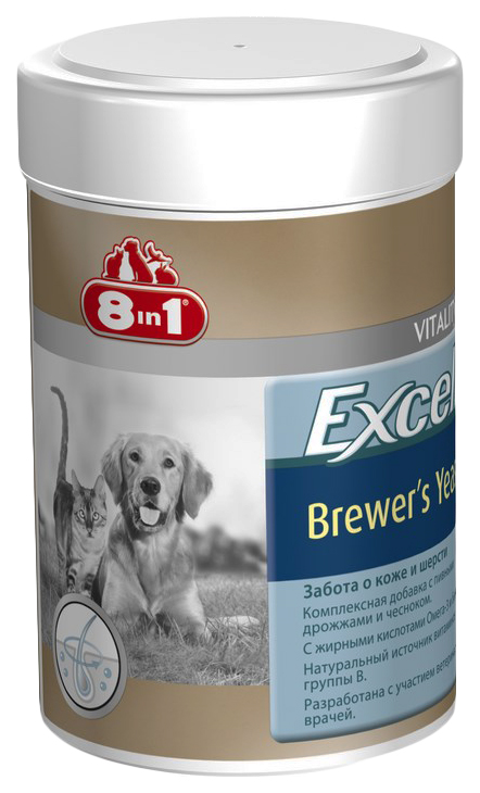Витаминный комплекс для собак, для кошек 8in1 Brewers Yeast, с дрожжами и чесноком 140 таб