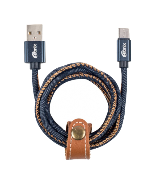 фото Кабель micro usb-usb ritmix rcc-417 blue jeans, 1м, 2а, оплетка из джинсовой ткани